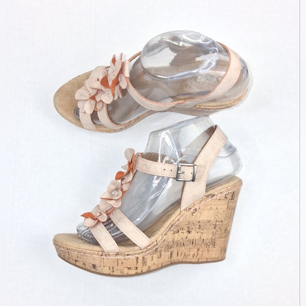 B.Ø.C Patsy Pale Pink Floral Cork Wegde  Sandals
